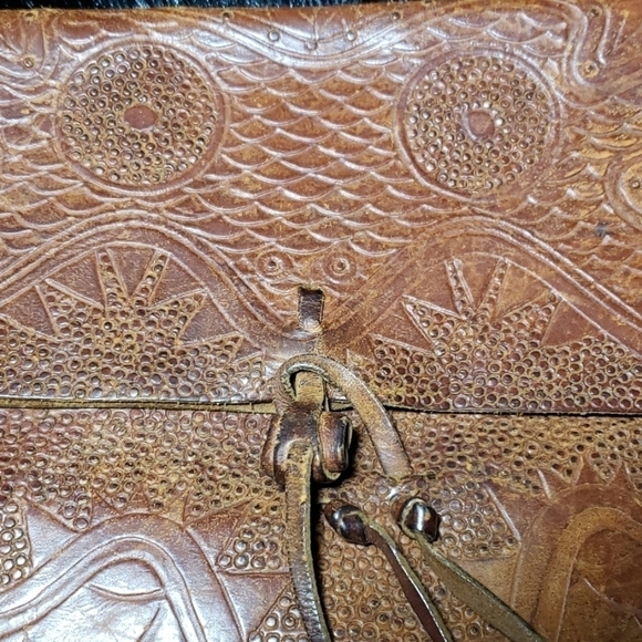 VTG Tooled Leather Hippie BoHo Shoulder Bag - Picture 3 of 8